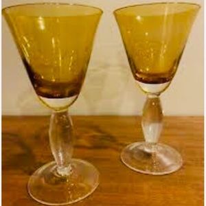 SLAH Arlington Amber Stemware Set of 2 Water/Wine Glasses New in Box